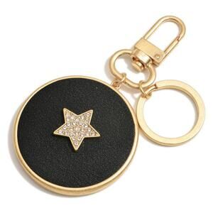 Black Faux Leather Rhinestone Star Keychain Bag Charm